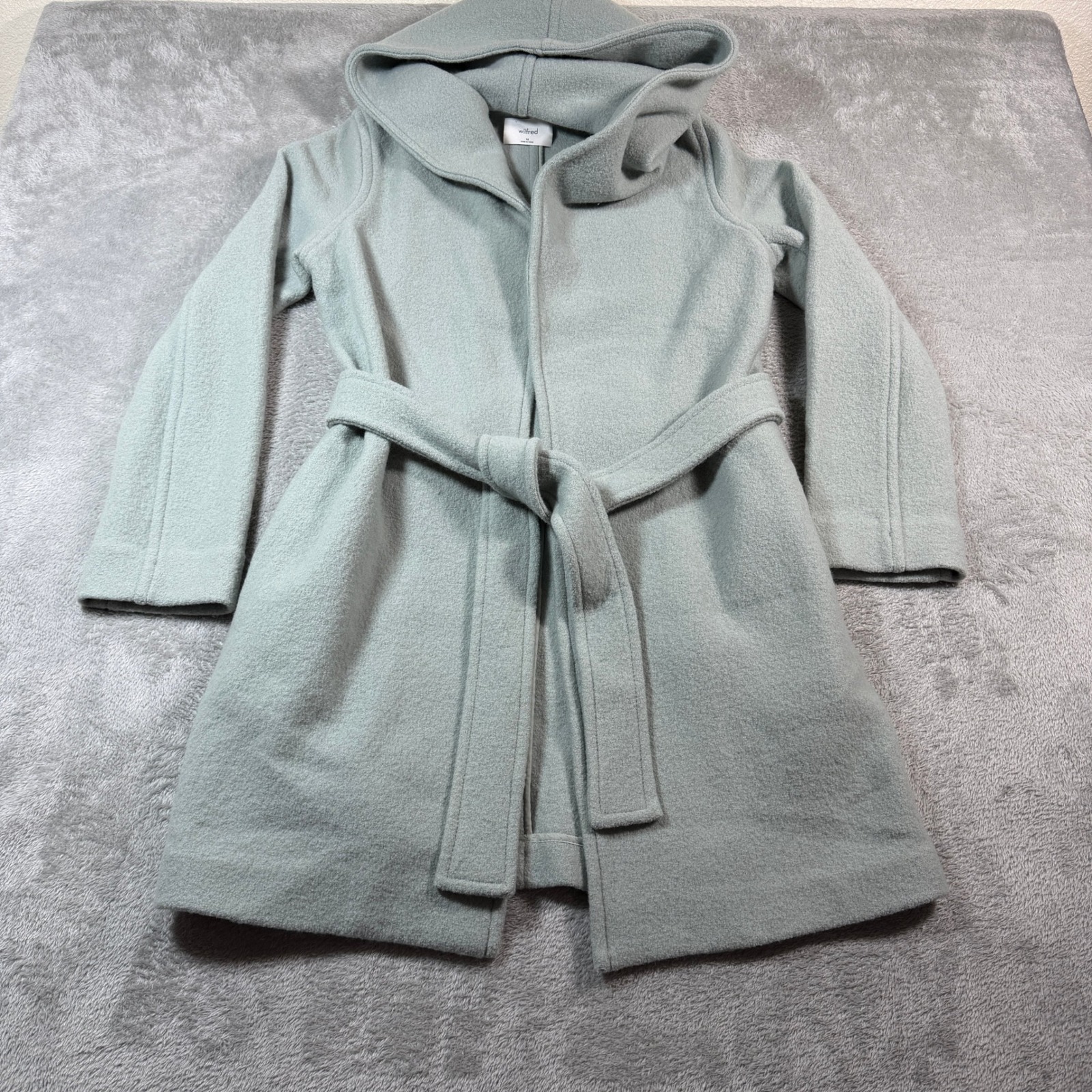 Aritzia Wilfred Acre Robe Women Xs Sage Green Merino Wool Hooded Belted Winter